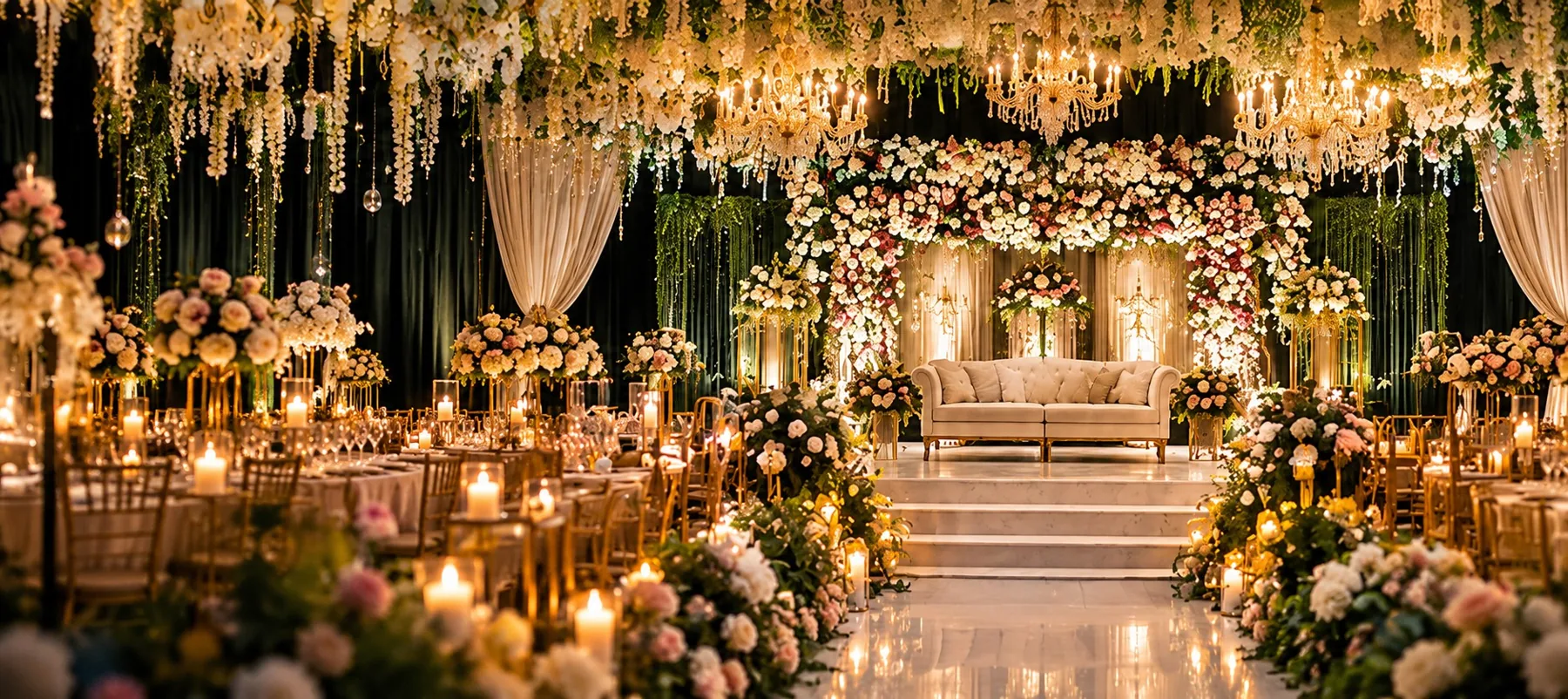 Emerald & Gold Velvet Stage Setup